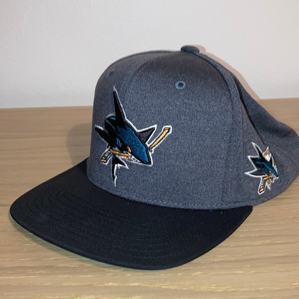 San Jose Sharks Adidas Grey SnapBack Hat, Teal Under-visor